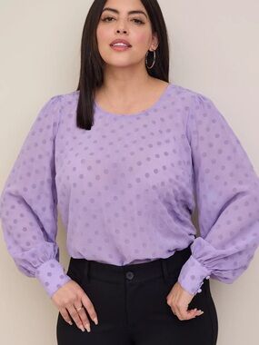 Lightweight Lavender Swiss Dot Long-Sleeve Blouse